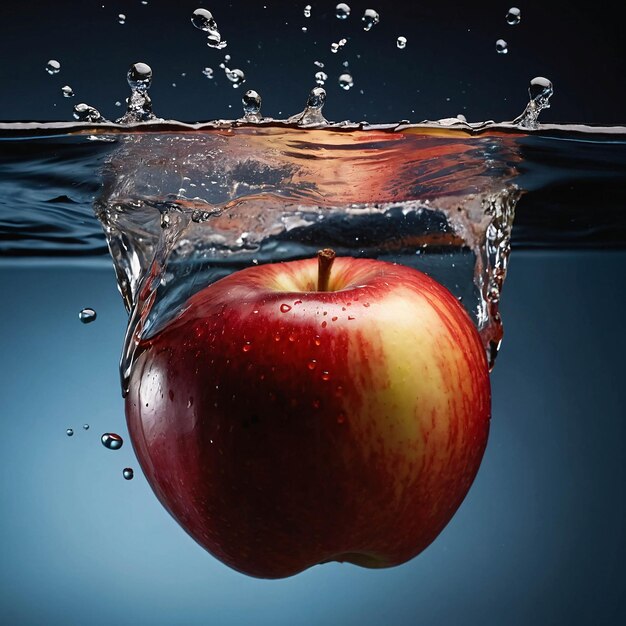 Foto estampa de publicidad de fondo de apple roja premium salpicando con agua fresca