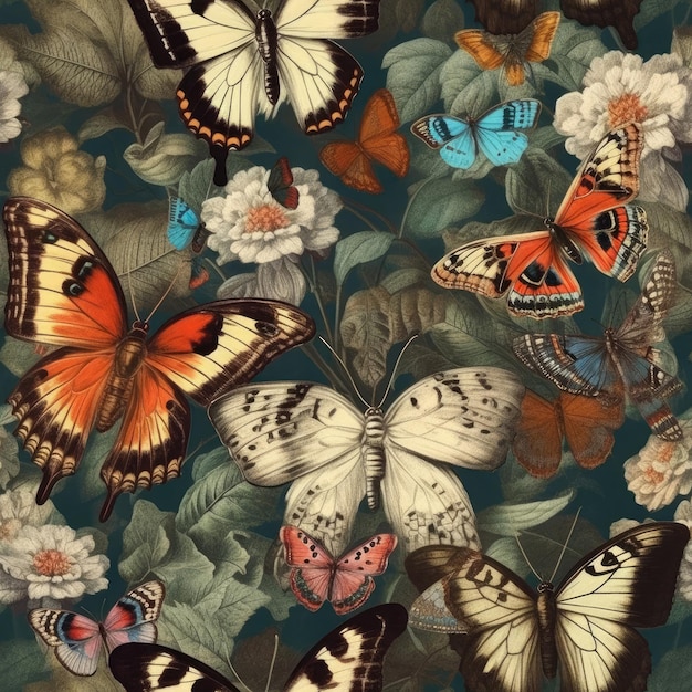 Estampa vintage abstrata com borboletas