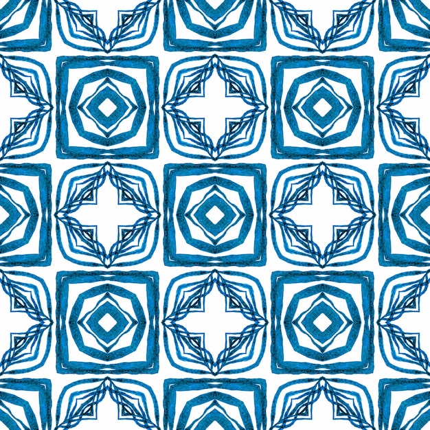 Estampado divino listo para textiles, tela para trajes de baño, papel tapiz, envoltura. Diseño de verano boho chic memorable azul. Azulejo orgánico. Borde verde orgánico de moda.