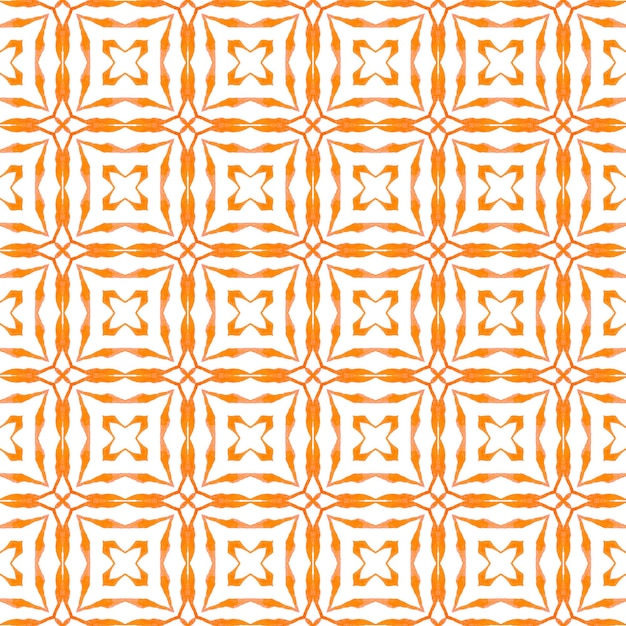 Estampado excepcional pronto para têxteis, tecido de biquíni, papel de parede, embrulho. Design de verão chique de boho laranja pitoresca. Padrão sem emenda em mosaico. Fronteira sem emenda de mosaico verde desenhada de mão.