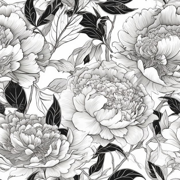 un estampado floral en blanco y negro con flores grandes ai generativo