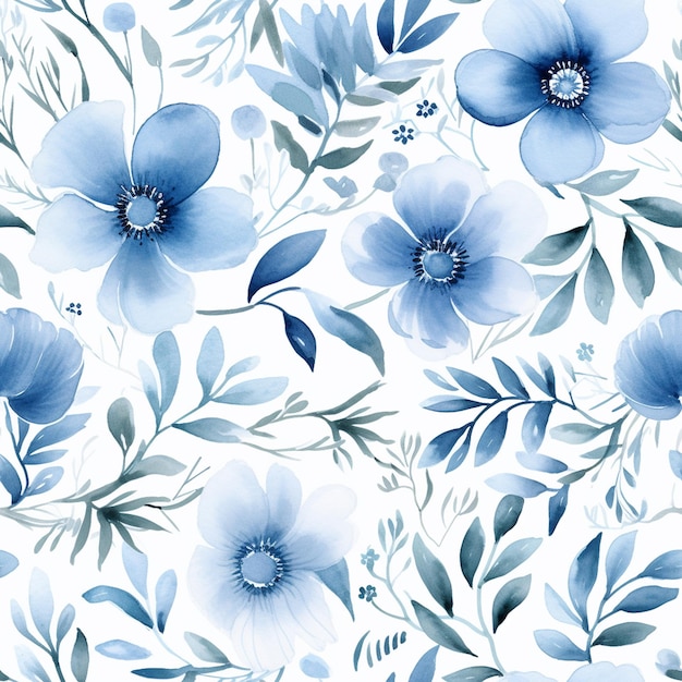 un estampado floral con flores azules.