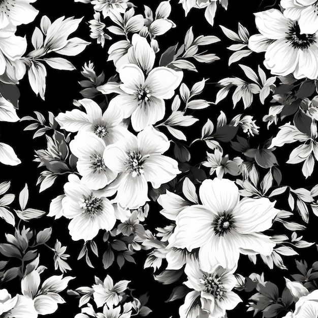 Estampado de flores blanco y negro con una flor.