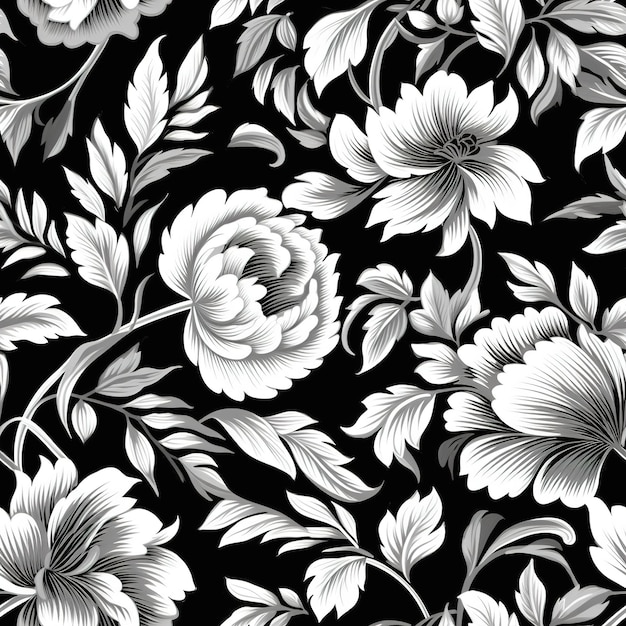 Estampado de flores blanco y negro con una flor.