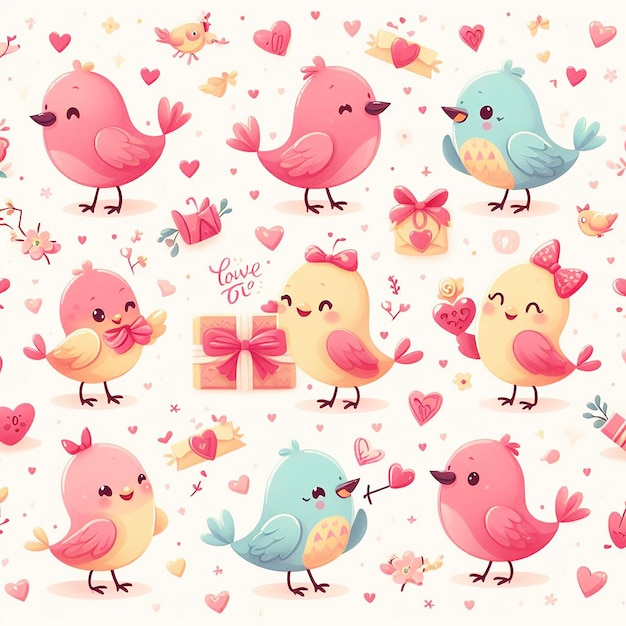 estampado de valentines con pájaros románticos