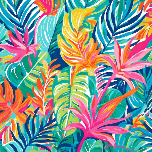 Estampado vibrante de hojas tropicales inspirado en Lilly Pulitzer