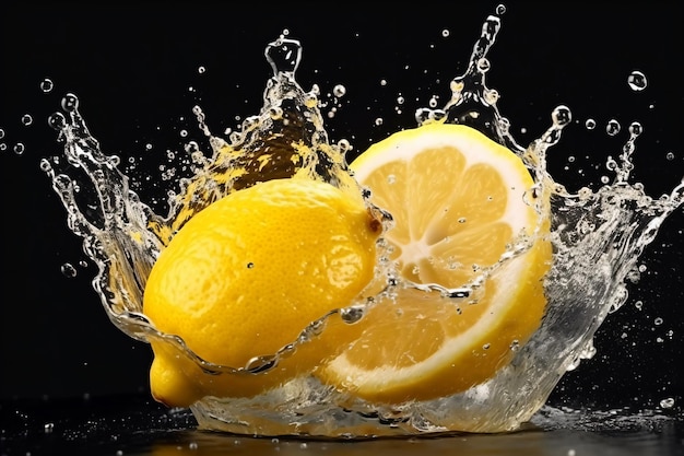 Se están dejando caer limones en un recipiente con agua.