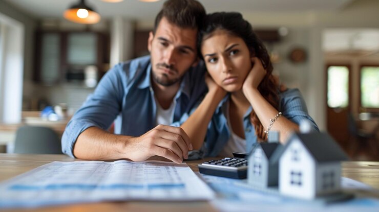 están mirando una casa modelo en una mesa con una calculadora generativa ai