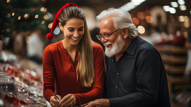 están mirando juntos un celular en una tienda IA generativa