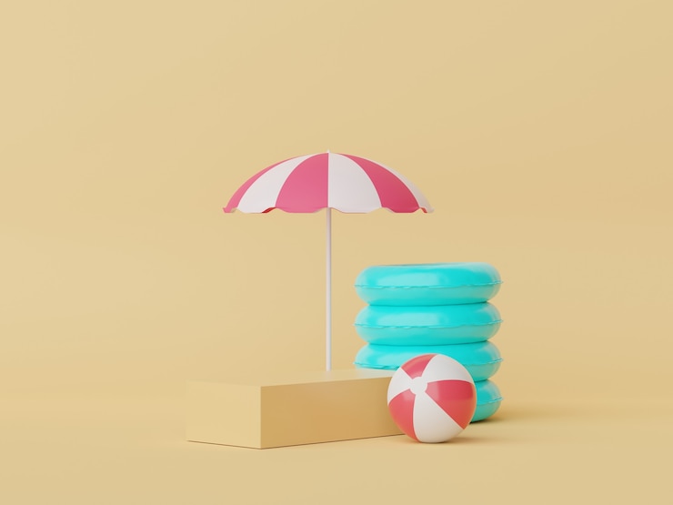Foto estand de podio 3d para la presentación de productos con concepto de verano