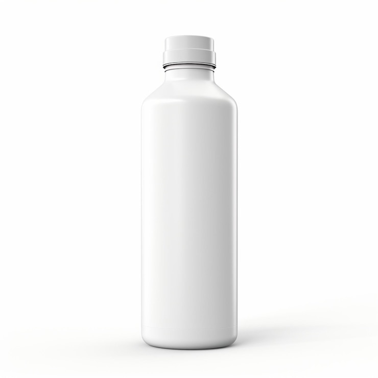 Estándar de botella blanca de plástico en blanco aislado sobre un fondo blanco
