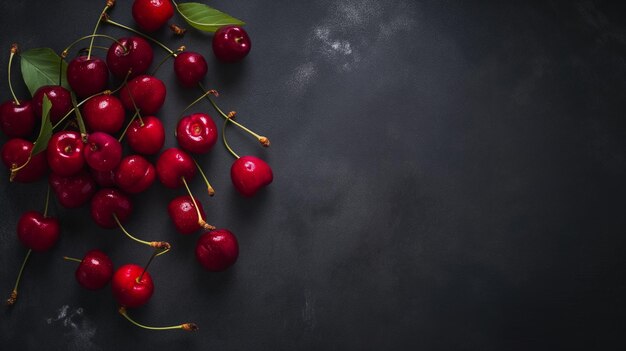 Foto un estandarte con bayas de cereza en un fondo negro fondo oscuro con un espacio de copia de cereza