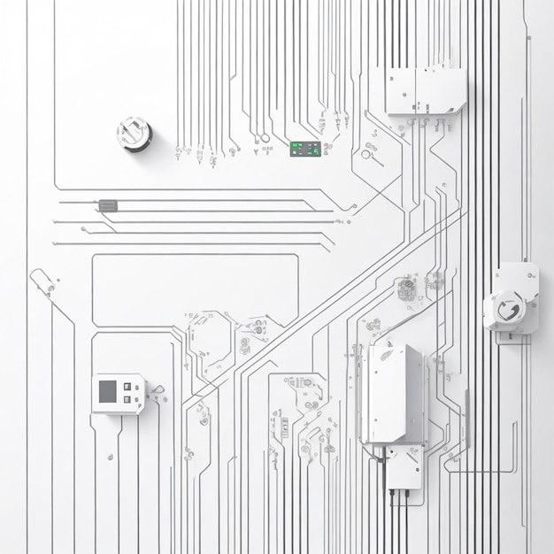 estandarte blanco de tecnología vectorial con líneas de circuito