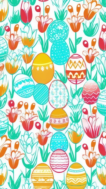 Estandarte de celebración de vacaciones con lindos huevos decorados de Pascua y flores de primavera en el verde prado de primavera Flores en el paisaje Feliz tarjeta de felicitación de Pascua estandarte de fondo festivo Espacio de copia