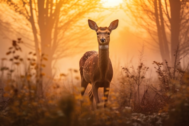 Estandarte con ciervo rojo en el campo de otoño Ciervo noble macho Animal hermoso en el hábitat de la naturaleza