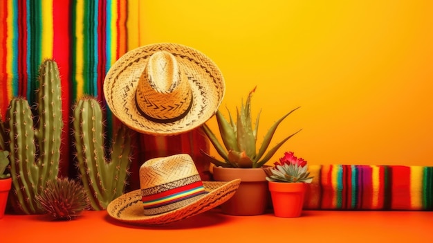 Estandarte del Cinco de Mayo con espacio en blanco para el texto de fondo naranja