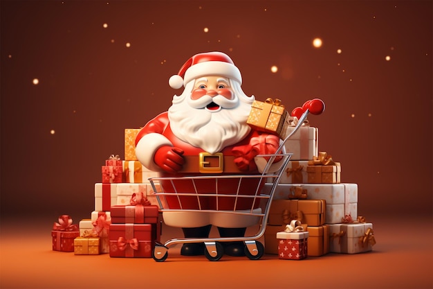 Estandarte de compras navideñas de Santa Claus con una mega