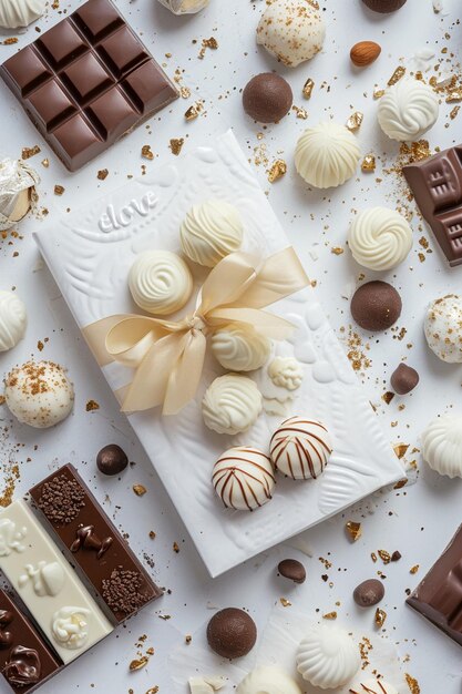 un estandarte del Día Blanco que muestra una variedad de chocolates blancos