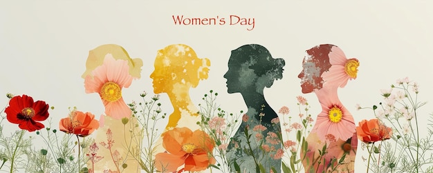 Foto estandarte del día internacional de la mujer mujeres de diferentes etnias de pie
