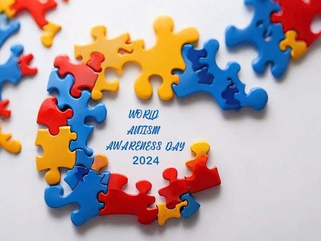Foto estandarte del día mundial de concienciación sobre el autismo con piezas de rompecabezas de colores