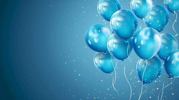 Estandarte de la fiesta de celebración con fondos de globos de color azul Ilustración de venta Tarjeta de gran apertura Saludo de lujo rico