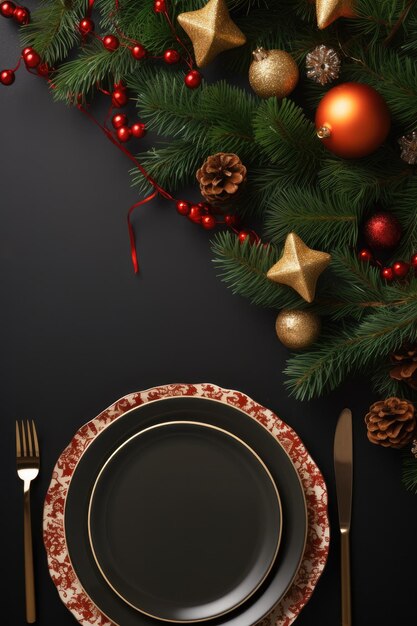 Estandarte de Navidad para la mesa de la cena marco con plato Generativo ai