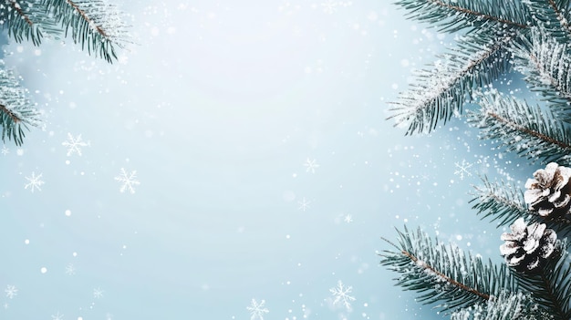 Estandarte de Navidad ramas de abeto en un fondo azul claro