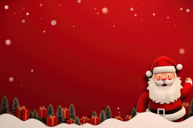 Estandarte navideño con espacio en blanco para el texto Santa Claus celebra con cajas de regalos IA generativa
