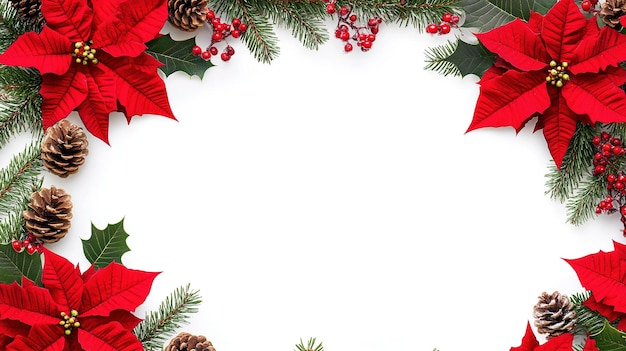 Estandarte navideño festivo con flores de poinsettia y guiño