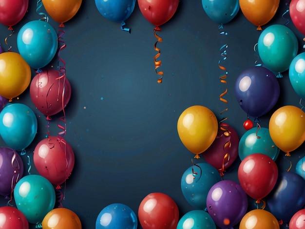 Estandarte navideño de globos coloridos sobre un fondo azul