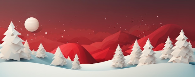 Estandarte navideño Ilustración pastel Paisaje de la temporada de invierno con árbol de Navidad y nieve Generativo ai