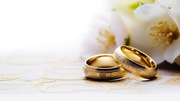 Estandarte panorámico de dos anillos de bodas de oro verticales