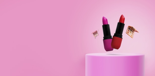 Foto estandarte panorámico con productos de maquillaje y cosméticos