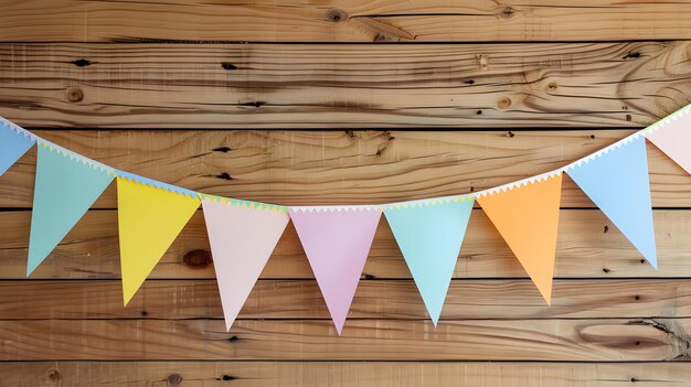 Foto estandarte de papel de color festivo con textura de madera diseño de fiesta de celebración