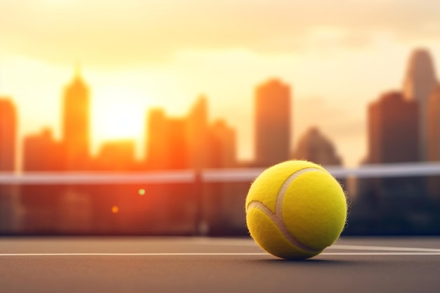 Estandarte de tenis con una pelota de tenis amarilla en un fondo borroso