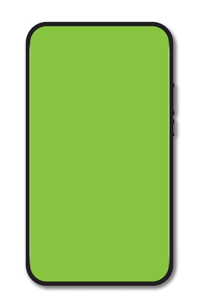 Estandarte vertical teléfono móvil y pantalla verde sobre fondo blanco aislado y espacio de copia