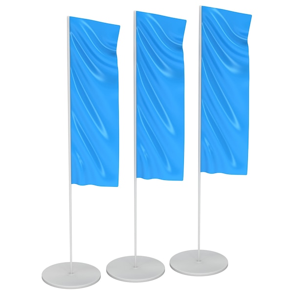 Foto estande de banner de exposição em branco com bandeira azul