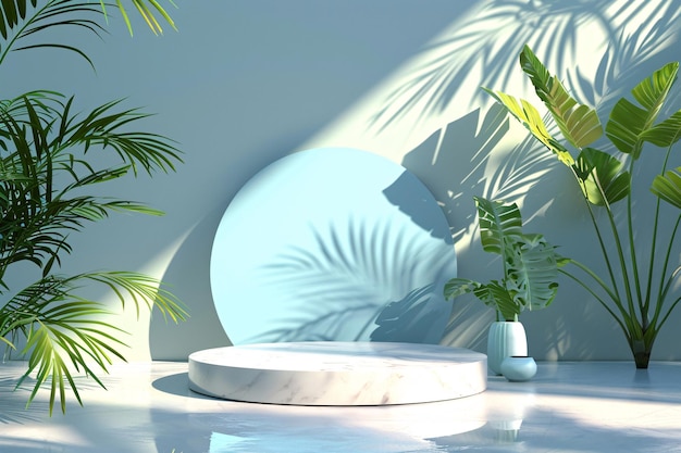 Estande de exibição 3D plantas verdes estande de produto de comércio eletrônico material de fundo criativo minimalista