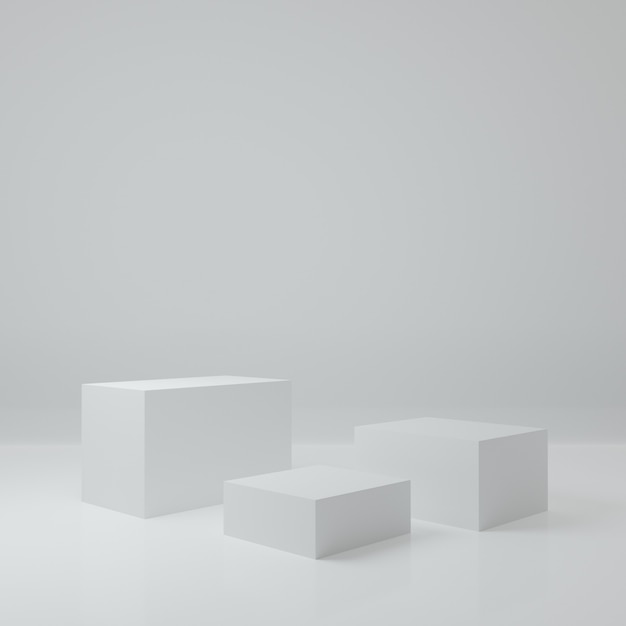 Estande de produtos na sala branca Cena do estúdio para design minimalista do produto, renderização 3D