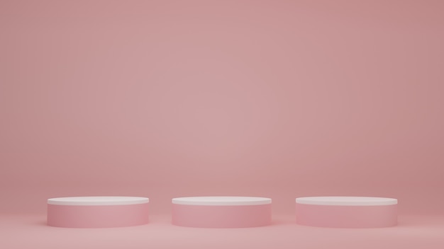 Estande de produtos na sala rosa cena do estúdio para design minimalista do produto, renderização 3d