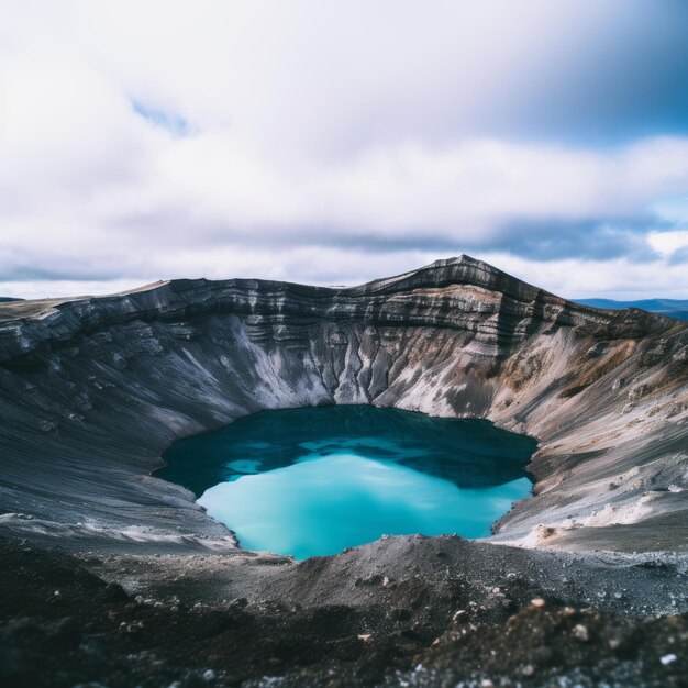 Foto el estanque azul un lago de cráter volcánico con fondo blanco