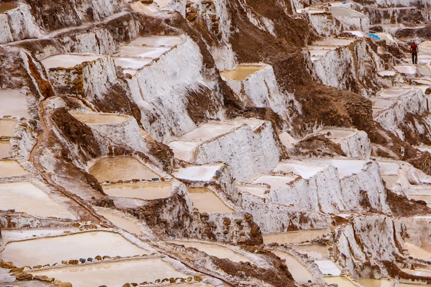 Estanques de evaporación de sal de Maras en las minas de sal en la ciudad de Cusco, el Valle Sagrado, Perú