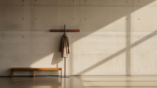 Foto el estante de abrigos minimalista en un entorno brutalista y limpio