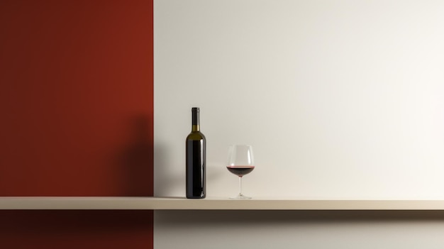 Estante de botellas de vino minimalista con pared roja y blanca