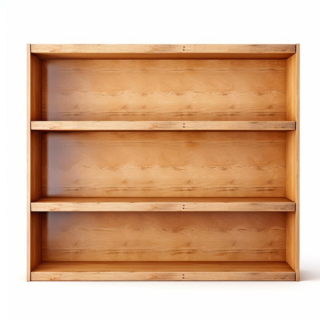 Foto estante de madeira isolada na ilustração 3d de fundo branco