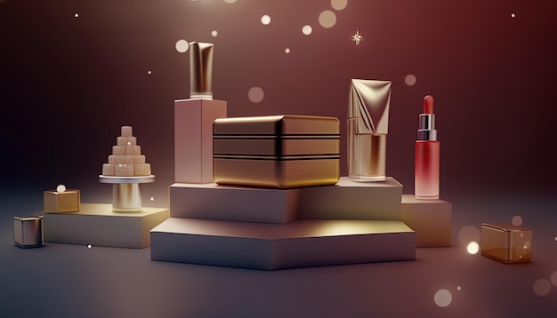 Estante de exhibición de productos cosméticos para exhibir maquetas de representación 3D de marcas de belleza de alta gama