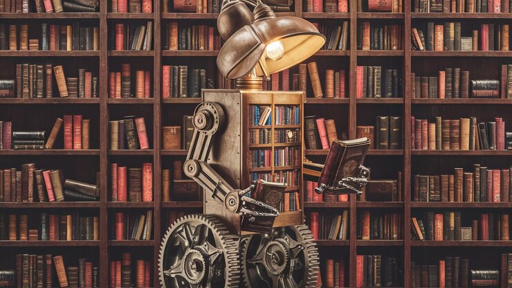 un estante de libros con una lámpara en él que tiene una lámpada en él