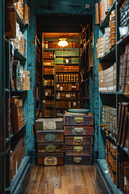 Foto un estante de libros con libros en el estante inferior y uno de los libros en el estante inferior