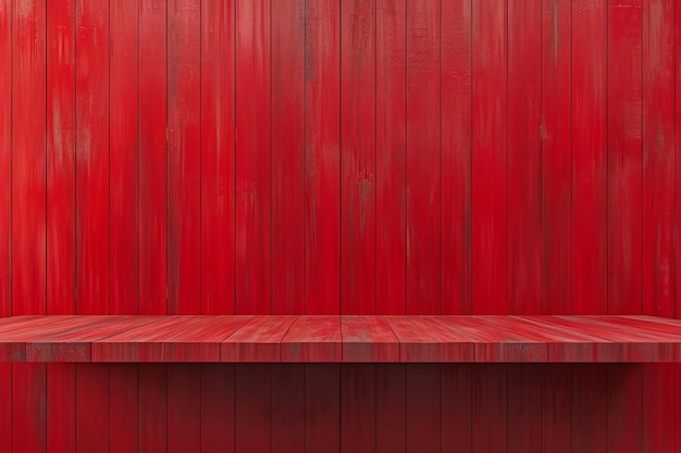 Foto estante de madera sobre un fondo de pared de madera roja