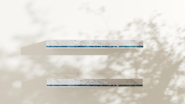 Foto estante de mármol estante estante estante de lujo montado en la pared silueta de árbol reflejada desde el fondo